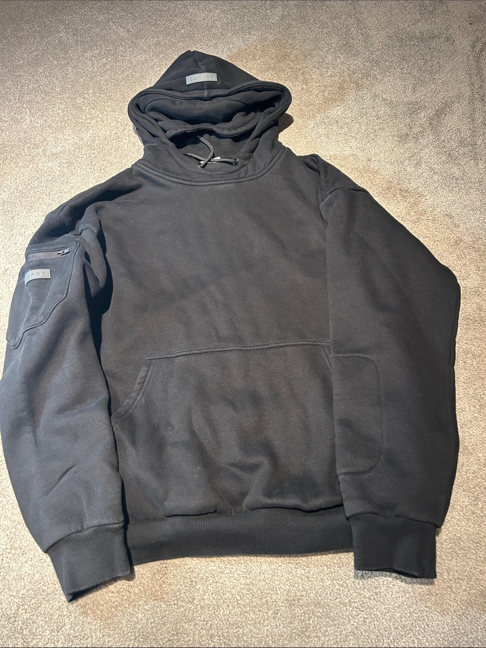 Black Hooded Sweatshirt with Sleeve Zip Pocket - Airplane hoodie
